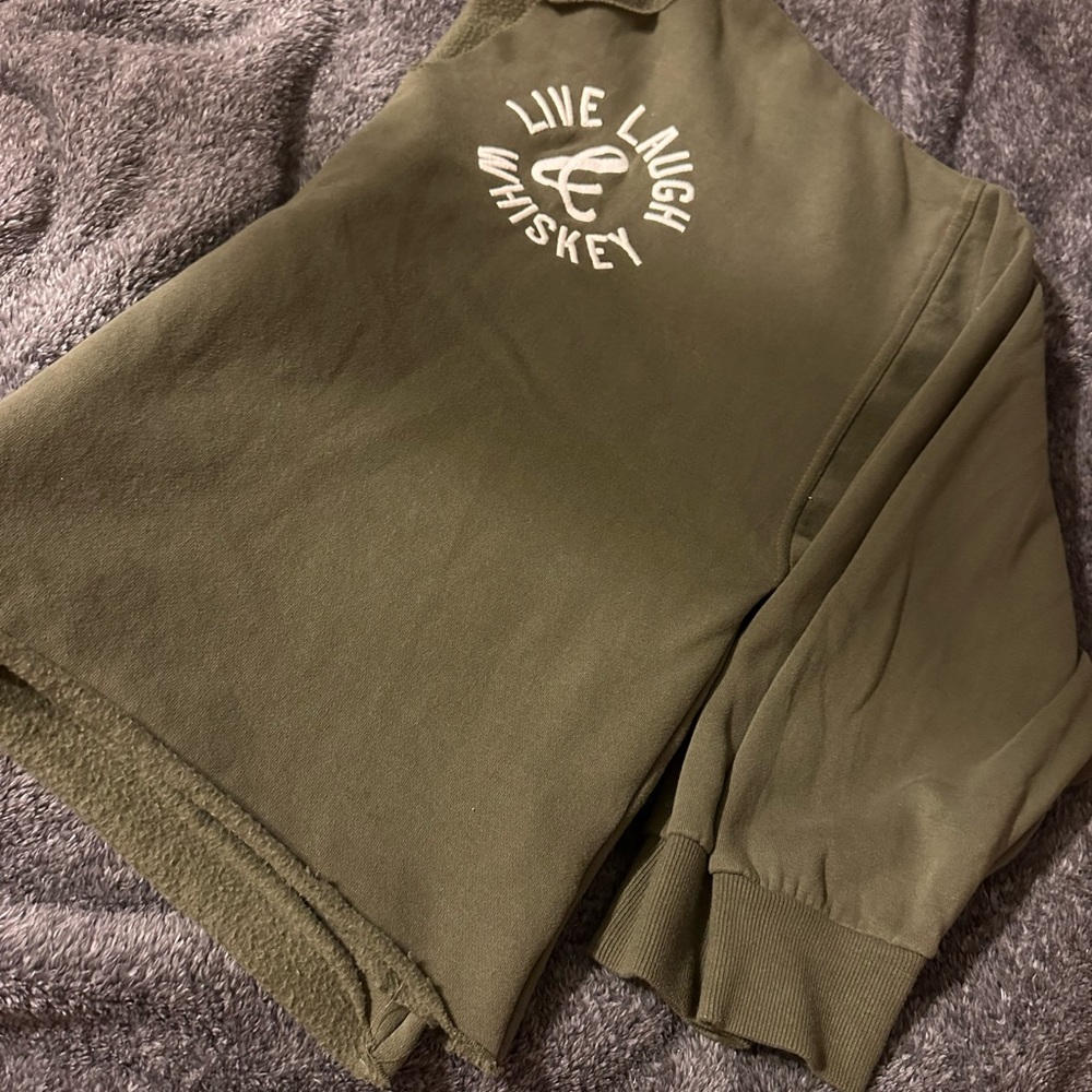 Live laugh whiskey cropped slouchy olive colored sweatshirt